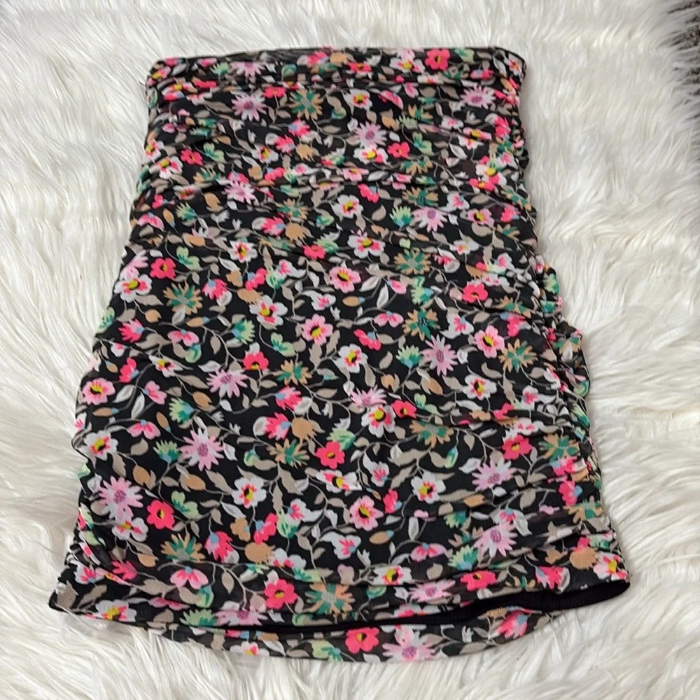 NWOT AFRM Black Floral Desani In Noir Ditsy Ruched Skirt Size S